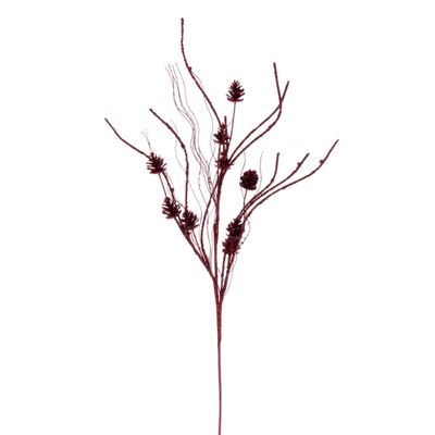Vickerman 32" Burgundy Mini Pinecone Twig Glitter Spray, 6 per Bag.