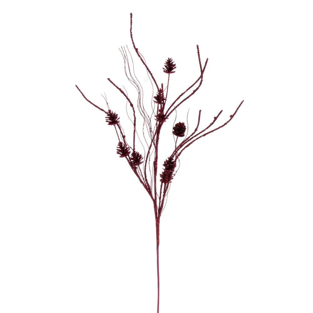 Vickerman 32" Burgundy Mini Pinecone Twig Glitter Spray, 6 per Bag.