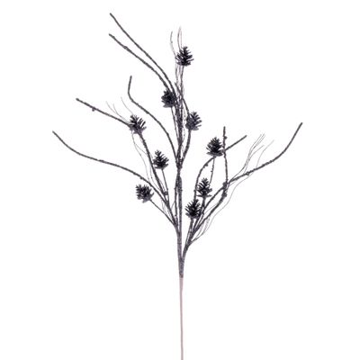 Vickerman 32" Pewter Mini Pinecone Twig Glitter Spray, 6 per Bag.