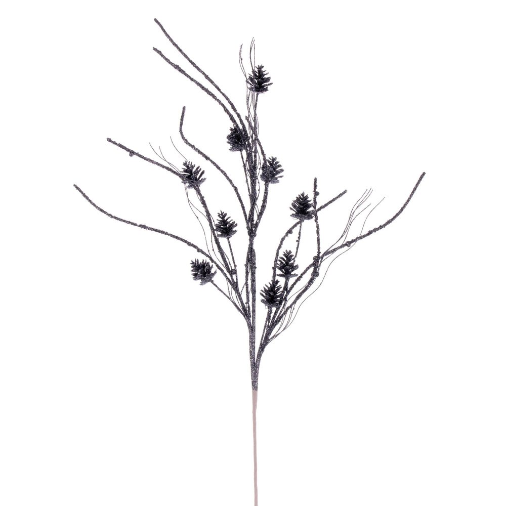 Vickerman 32" Pewter Mini Pinecone Twig Glitter Spray, 6 per Bag.