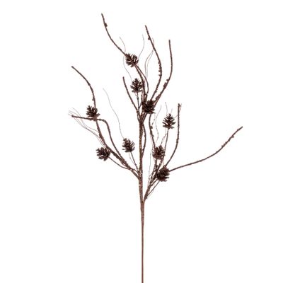 Vickerman 32" Mocha Mini Pinecone Twig Glitter Spray, 6 per Bag.