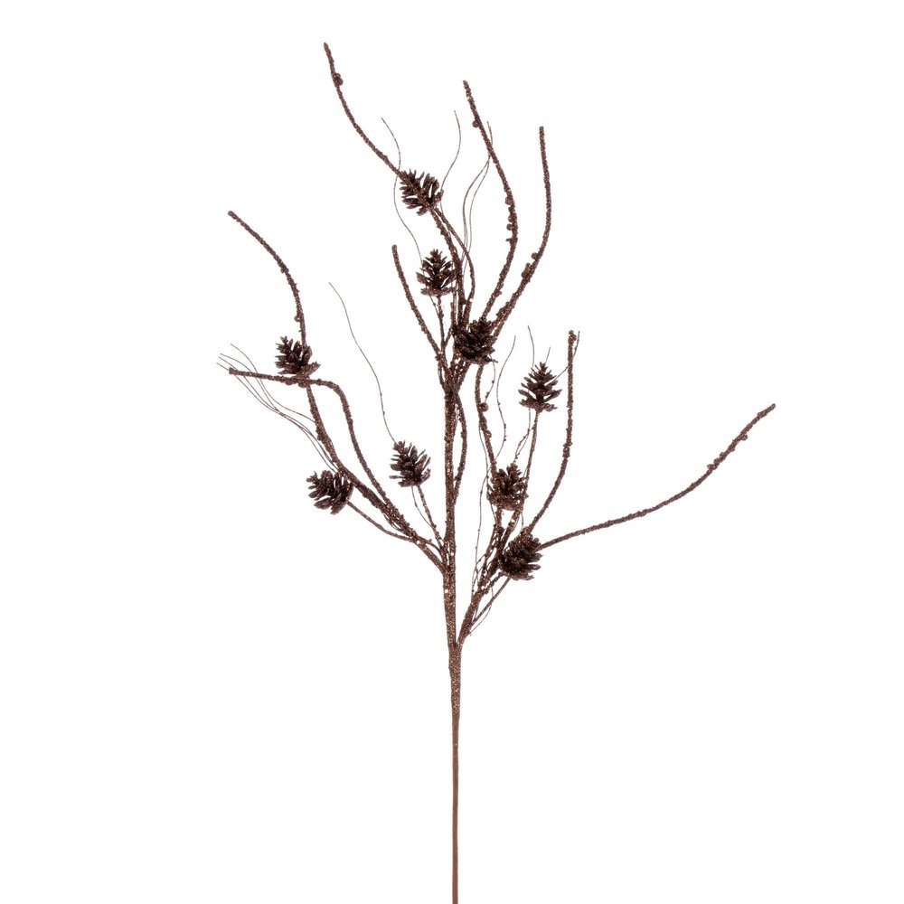 Vickerman 32" Mocha Mini Pinecone Twig Glitter Spray, 6 per Bag.
