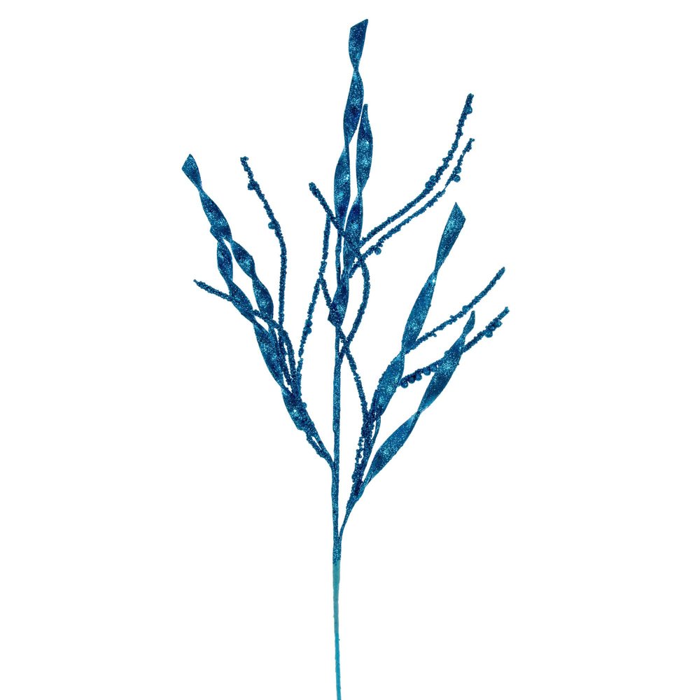 Vickerman 34" Turquoise Wavy and Spiral Glitter Spray, 6 per Bag.