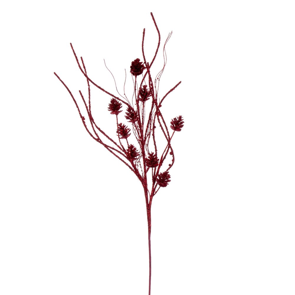 Vickerman 32" Red Mini Pinecone Twig Glitter Spray, 6 per Bag.