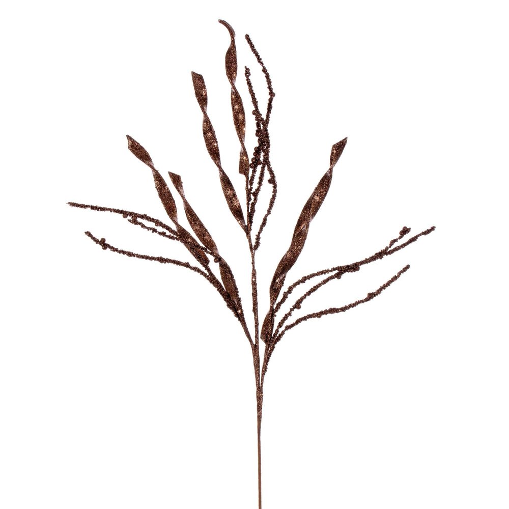 Vickerman 34" Mocha Wavy and Spiral Glitter Spray, 6 per Bag.