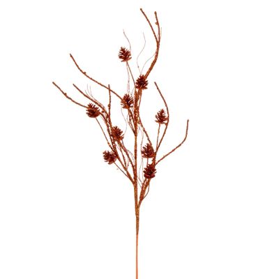 Vickerman 32" Burnished Orange Mini Pinecone Twig Glitter Spray, 6 per Bag.