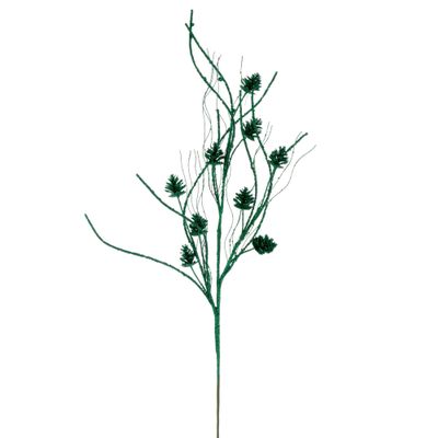 Vickerman 32" Seafoam Mini Pinecone Twig Glitter Spray, 6 per Bag.