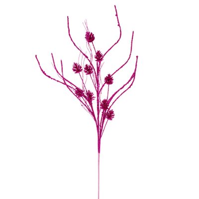 Vickerman 32" Hot Pink Mini Pinecone Twig Glitter Spray, 6 per Bag.