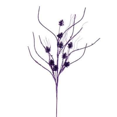 Vickerman 32" Purple Mini Pinecone Twig Glitter Spray, 6 per Bag.