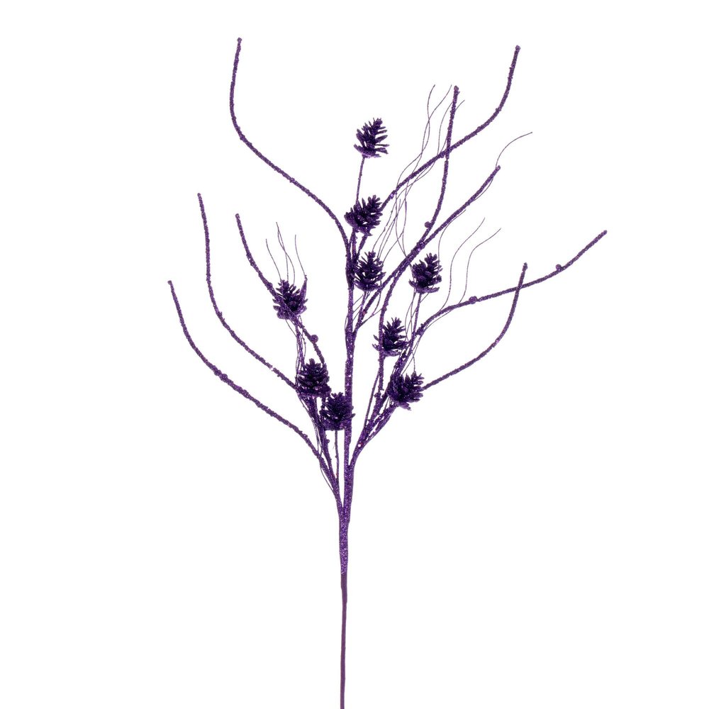 Vickerman 32" Purple Mini Pinecone Twig Glitter Spray, 6 per Bag.