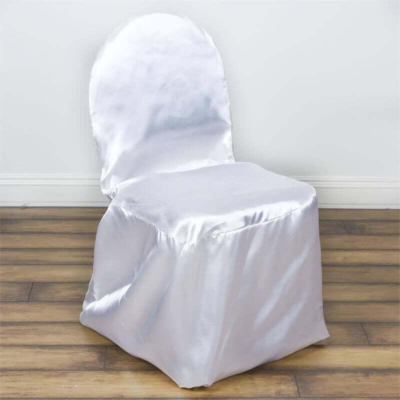 Efavormart 20 PCS White Glossy Satin Banquet Chair Covers, Reusable Elegant Chair Covers