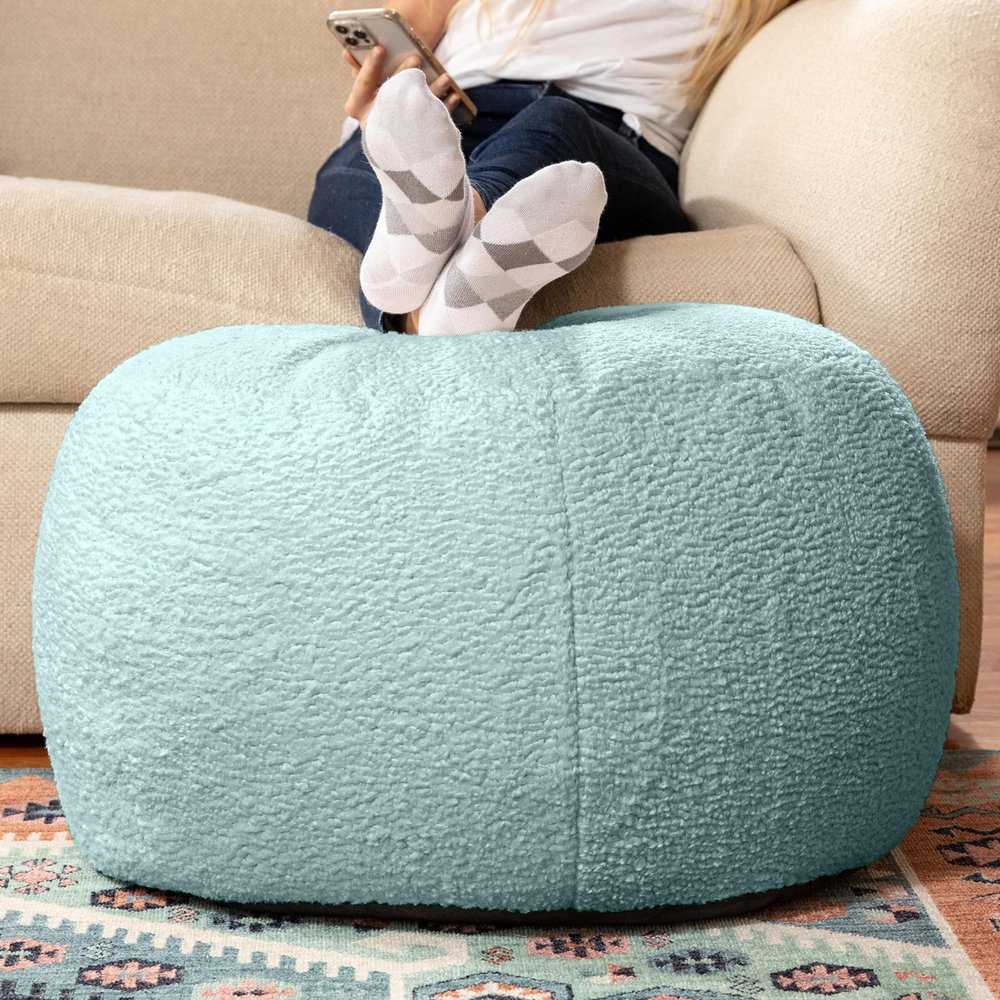 Jaxx Ellis Ottoman Shearling Faux-Lamb Plush Pouf for Modern Interior Design, Large, Mineral Green