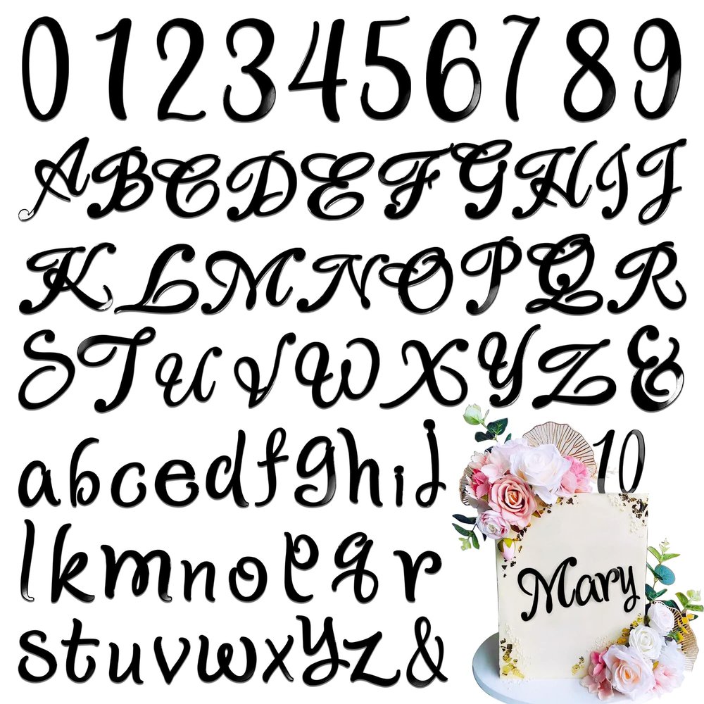 91 PCS Acrylic Alphanumeric Cake Decoration DIY Cupcake Decoration Set Black A-Z 0-9 Mirror Alphanumeric Personalized Letters for Anniversary Wedding Baby Shower Party Supplies