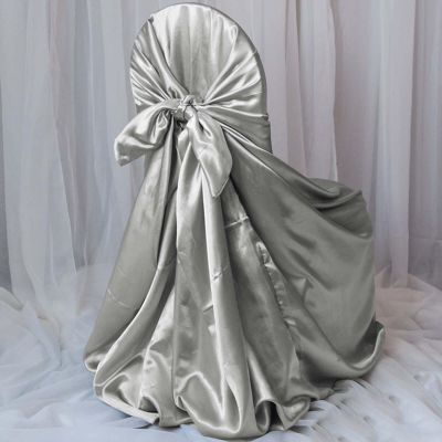 Efavormart Silver Chair Covers for Party 10 PCS Satin Self Tie Universal Banquet Wedding Folding Chair Cover for Dining Chairs Washable Slipcovers for Outdoors Events
