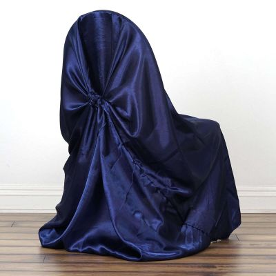 Efavormart Navy Blue Chair Covers for Party 20 PCS Satin Self Tie Universal Banquet Wedding Folding Chair Cover for Dining Chairs Washable Slipcovers for Outdoors Events