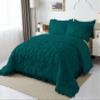 3 Piece Pinch Pleated Ruffle Comforter Set Premium Super Soft | 600 GSM All Season Pintuck | 1000 Thread Count | 100% Egyptian Cotton (Full/Queen Size Teal Color) view 2
