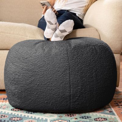 Jaxx Ellis Ottoman Shearling Faux-Lamb Plush Pouf for Modern Interior Design, Large, Black