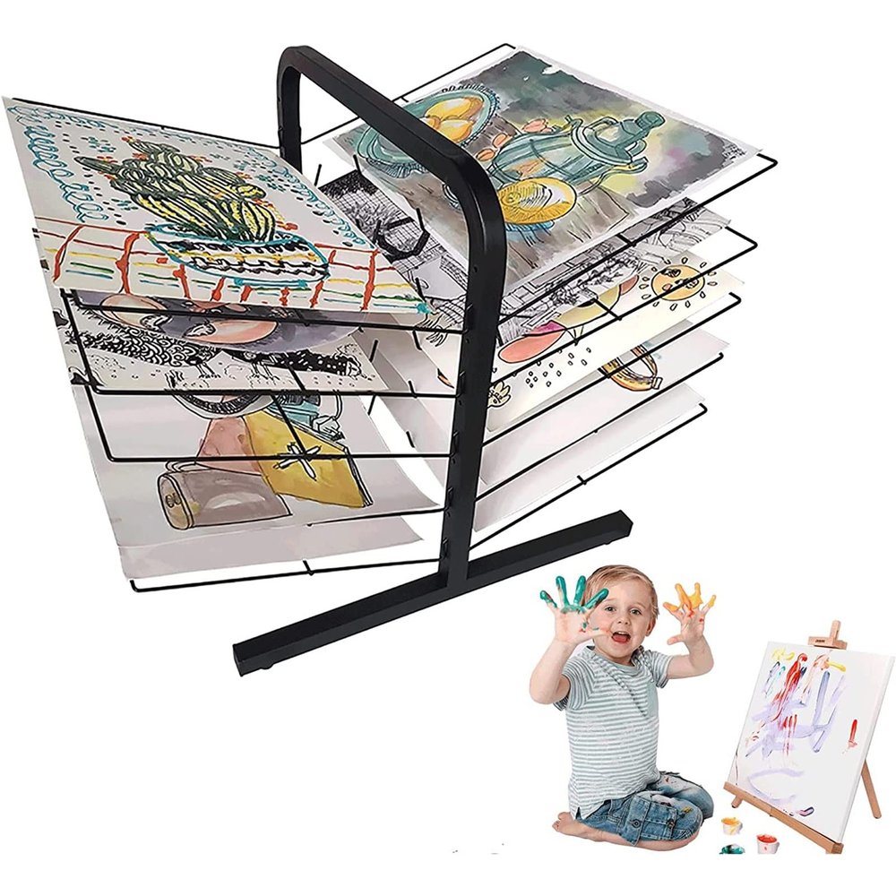 HONGKEFIT Tabletop Art Drying Rack, Small Double Sided Art Drying Rack, Metal Stainless Steel Art Rack Power Coated for Classroom, Art Club (Size : 10Layer)