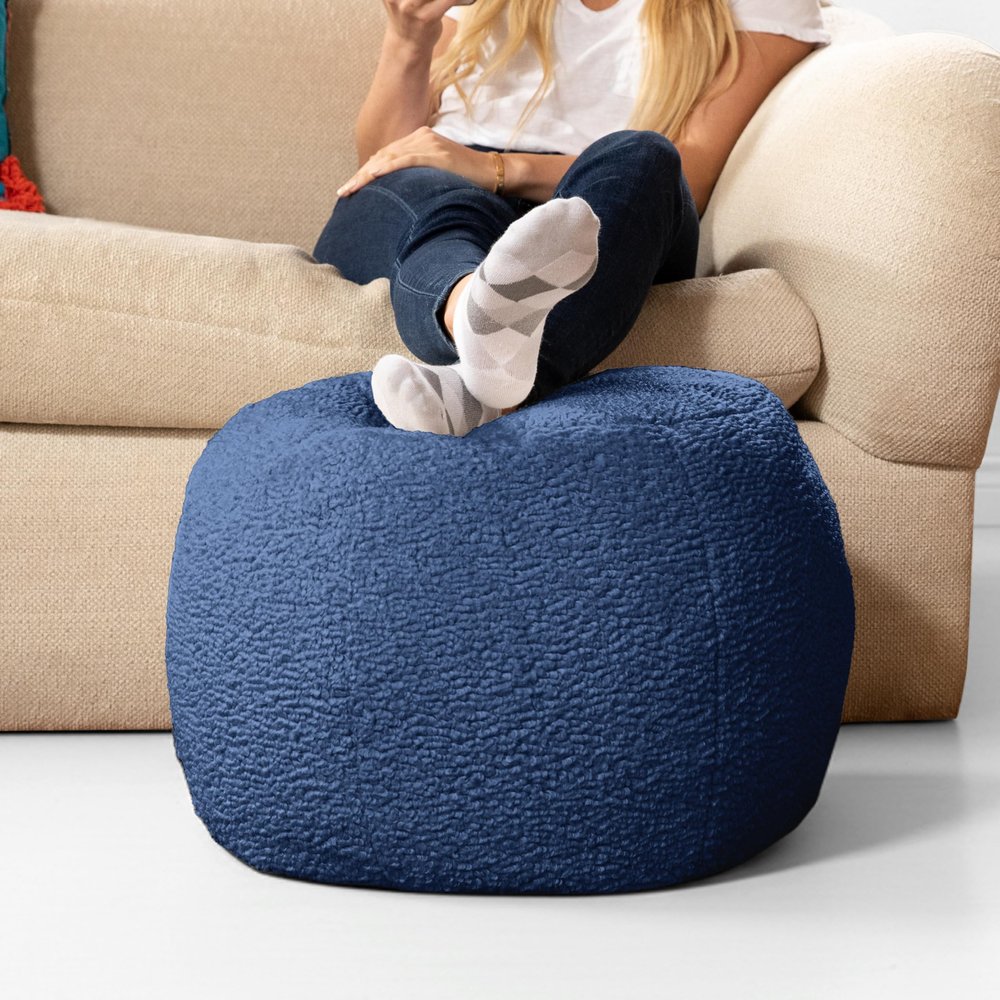 Jaxx Ellis Ottoman Shearling Faux-Lamb Plush Pouf for Modern Interior Design, Small, Indigo