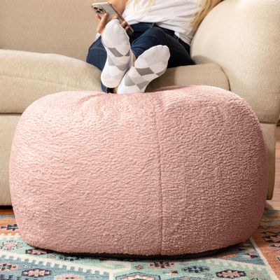 Jaxx Ellis Ottoman Shearling Faux-Lamb Plush Pouf for Modern Interior Design, Large, Pink