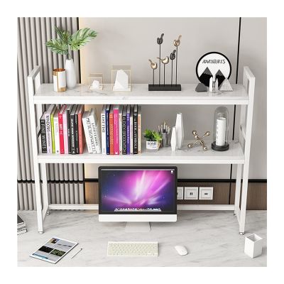 KIZQYN Bookcase 3-Tiers Desktop Bookshelf Storage Organizer Shelves Marble and White Metal Frame Home Office Space Organizer for Storing Books,Files,Office Supplies Bookshelf (Size : 95cmx24cmx83cm)