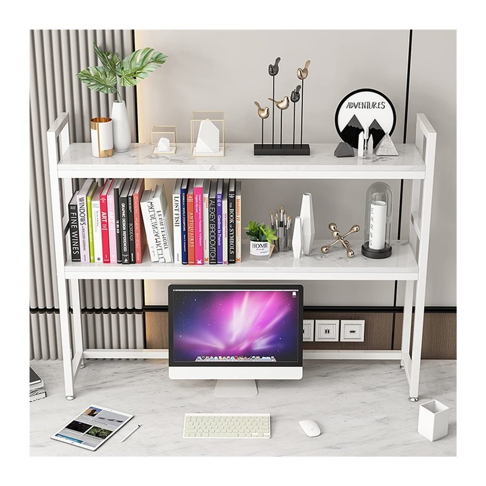 KIZQYN Bookcase 3-Tiers Desktop Bookshelf Storage Organizer Shelves Marble and White Metal Frame Home Office Space Organizer for Storing Books,Files,Office Supplies Bookshelf (Size : 95cmx24cmx83cm)