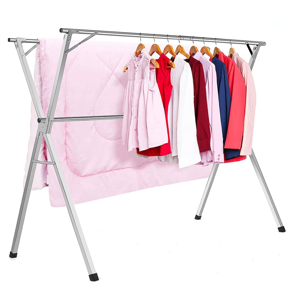 HUHJYUGE Clothes Drying Racks for Laundry and Hanging Foldable 59in, Retractable Laundry Rack for Drying Clothes Outdoor, Stainless Steel Garment Rack with Gravity Lock Device