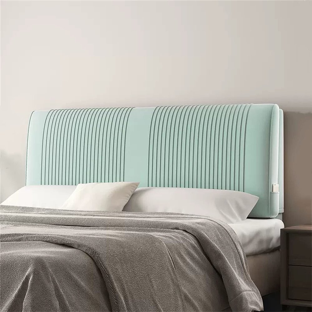 ZZYK Large Upholstered Reading Wedge Pillow Headboard Backrest Fleece King Size Bolster Lumbar Support Cushion Home Double Tatami Couch Bed Cushion,Green,Straps 74.8"/190cm