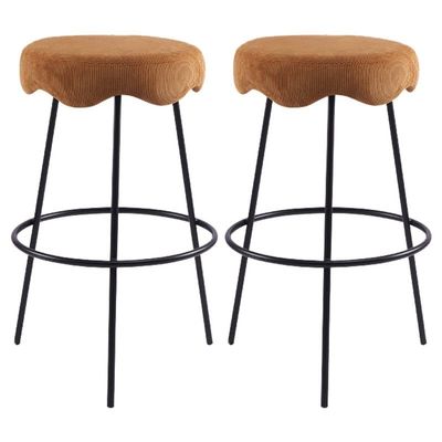 Bar Stools Vintage Corduroy Upholstery Round Counter Height Stools Set of 2 Breakfast Stool Barstools for Kitchen Island, Recreation Room or Game Room