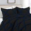 400 Thread Count Two-Tone Diamond Ruffle Duvet/Comforter Cover 3PC Set, 100% Egyptian Cotton Quilt Covers & Pillowcases, Soft and Shaggy Bedding Set - Navy Blue/Black Solid, King Size. view 3