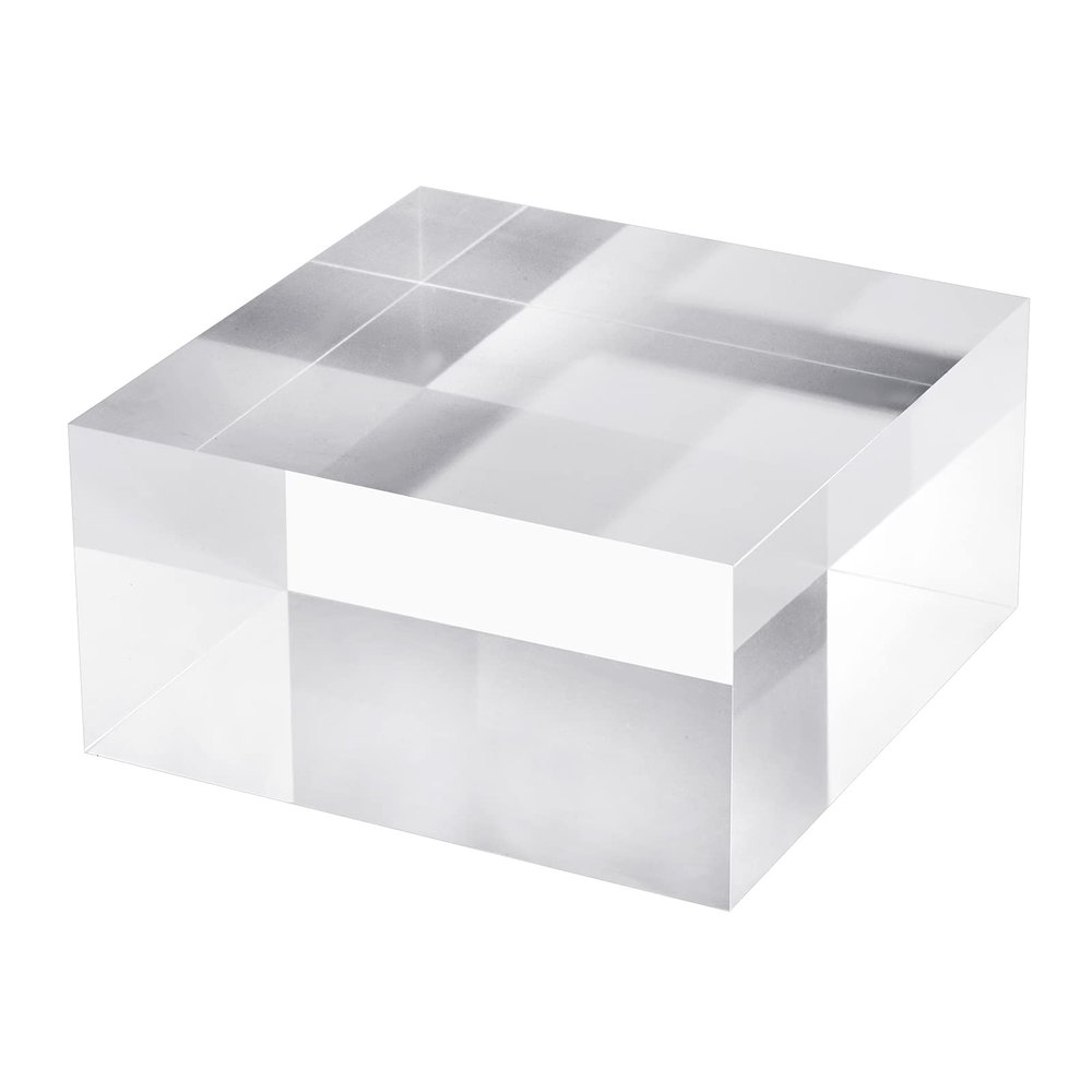 CiaoHER 2in Thickness Solid Acrylic Cube Display Block Clear Polished Pedestal Stand Riser Solid Base 2" x 4" x 4", 1 Pack