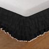 International Sheets Luxury Pom Pom Multi Ruffle BedSkirt 100% Egyptian Cotton 1000 Thread Count, Top-Knot Tassle Pompom Fringe White Solid Pattern, 18 Inch Drop Olympic Queen Size, Black Solid view 2