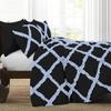 400 Thread Count Two-Tone Diamond Ruffle Duvet/Comforter Cover 3PC Set, 100% Egyptian Cotton Quilt Covers & Pillowcases, Soft and Shaggy Bedding Set - Light Blue/Black Solid, Oversize King Plus Size. view 2