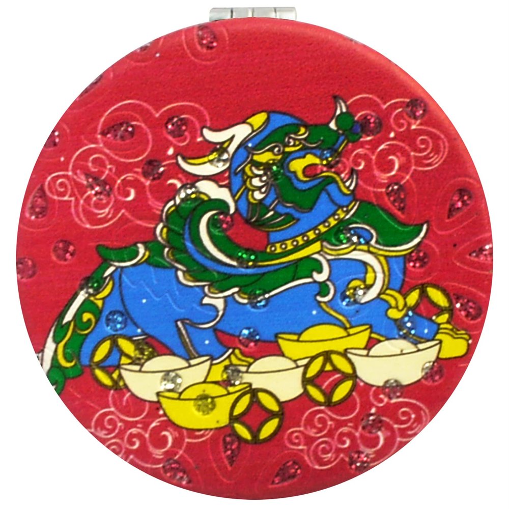 Feng Shui Compact 2-Sided Purse Mirror Best Wishes, Mascot New Year's Gift (Pi Yao(Make a Wish)