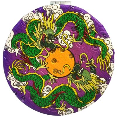 Feng Shui Success Luck Vibrations Compact 2-Sided Purse Mirror Best Wishes, Mascot New Year's Gift (Double DragonsLuck)