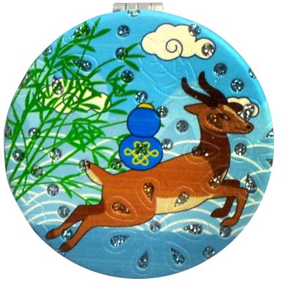Feng Shui Health Vibrations Compact 2-Sided Purse Mirror Best Wishes, Mascot New Year's Gift (Divine DeerHealth)