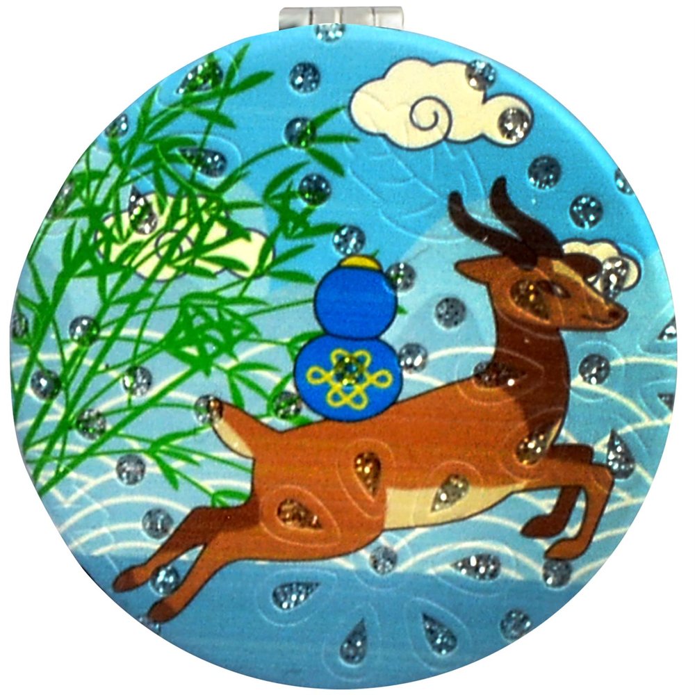 Feng Shui Health Vibrations Compact 2-Sided Purse Mirror Best Wishes, Mascot New Year's Gift (Divine DeerHealth)
