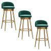 IBOWZ Bar Stools Dining Chair Bar stools Set of 3 Velvet Upholstered Seat Counter Height Stool with Backrest & Armrest Gold Metal Legs for Counter Breakfast Chairs Kitchen view 1