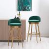 IBOWZ Bar Stools Dining Chair Bar stools Set of 3 Velvet Upholstered Seat Counter Height Stool with Backrest & Armrest Gold Metal Legs for Counter Breakfast Chairs Kitchen view 2