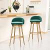 IBOWZ Bar Stools Dining Chair Bar stools Set of 3 Velvet Upholstered Seat Counter Height Stool with Backrest & Armrest Gold Metal Legs for Counter Breakfast Chairs Kitchen view 4