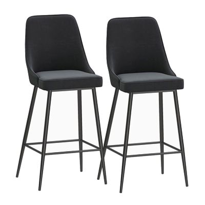 Bar Stools Dining Chair Metal Bar Stools Set of 2 Bar Stools with High Backrest Velvet Barstool Metal Black Footrest Farmhouse Island Chairs Breakfast Dining Stools for Kitchen Bistro Pub Di