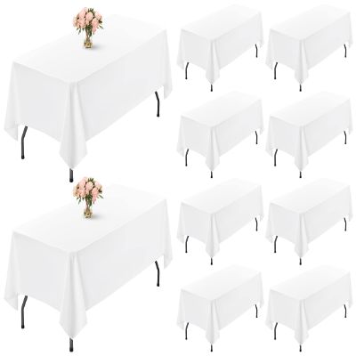 White Rectangle Tablecloth 60 x 102 Inch for 6 Foot Table, Wrinkle Resistant Washable Polyester Table Cover for Wedding Dining Table Buffet Parties and Camping, 10 Pack