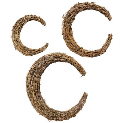 3pcs Wreath Rattan Moon Shape Dried Wreath Vine Rings for Christmas Wedding Party Supplies DIY Crafts Dream Catcher Art Projects