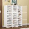 MONIPA 36/48 Pack Shoes Storage Boxes with Lid, Cube Unit Organizer Cabinet Shelf - Clear Stackable Shoe Containers Bins Holders for Closet Bedroom Small Space (36) view 1