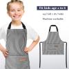 Jiuguva 2 Pcs Kids Apron Adjustable Cotton Toddler Cooking Stripe Chef Apron with 2 Pockets for Children Baking(Black, Brown) view 2