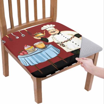 Farmhouse Cartoon Fat Chef Seat Covers for Dining Room Chairs Covers, Office Chair Seat Cover, Retro Black White Plaid Chair Slipcovers Stretch Cushion Protector for Kitchen Banquet Set of 2