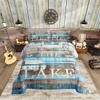 Manfei Lake Camper Comforter Set King Size, Rustic Farmhouse Style Quilt Set with 2 Pillowcases, Blue Wooden Stripe Print Bedding Set 3pcs for Kids Boys Teens Bedroom Decor, Plank Duvet Set view 1