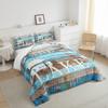 Manfei Lake Camper Comforter Set King Size, Rustic Farmhouse Style Quilt Set with 2 Pillowcases, Blue Wooden Stripe Print Bedding Set 3pcs for Kids Boys Teens Bedroom Decor, Plank Duvet Set view 2