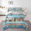 Manfei Lake Camper Comforter Set King Size, Rustic Farmhouse Style Quilt Set with 2 Pillowcases, Blue Wooden Stripe Print Bedding Set 3pcs for Kids Boys Teens Bedroom Decor, Plank Duvet Set view 4