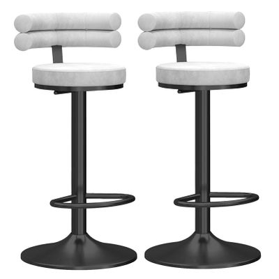 Bar Stools Dining Chair Breakfast Bar Stools Set of 2 Velvet Fabric Swivel Adjustable Counter Height Stools with Back Armless Chairs for Home Kitchen Island Pub Black